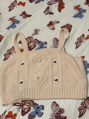 Wild fable Peach Knit Cropped Tank Top with Embroidered Detail